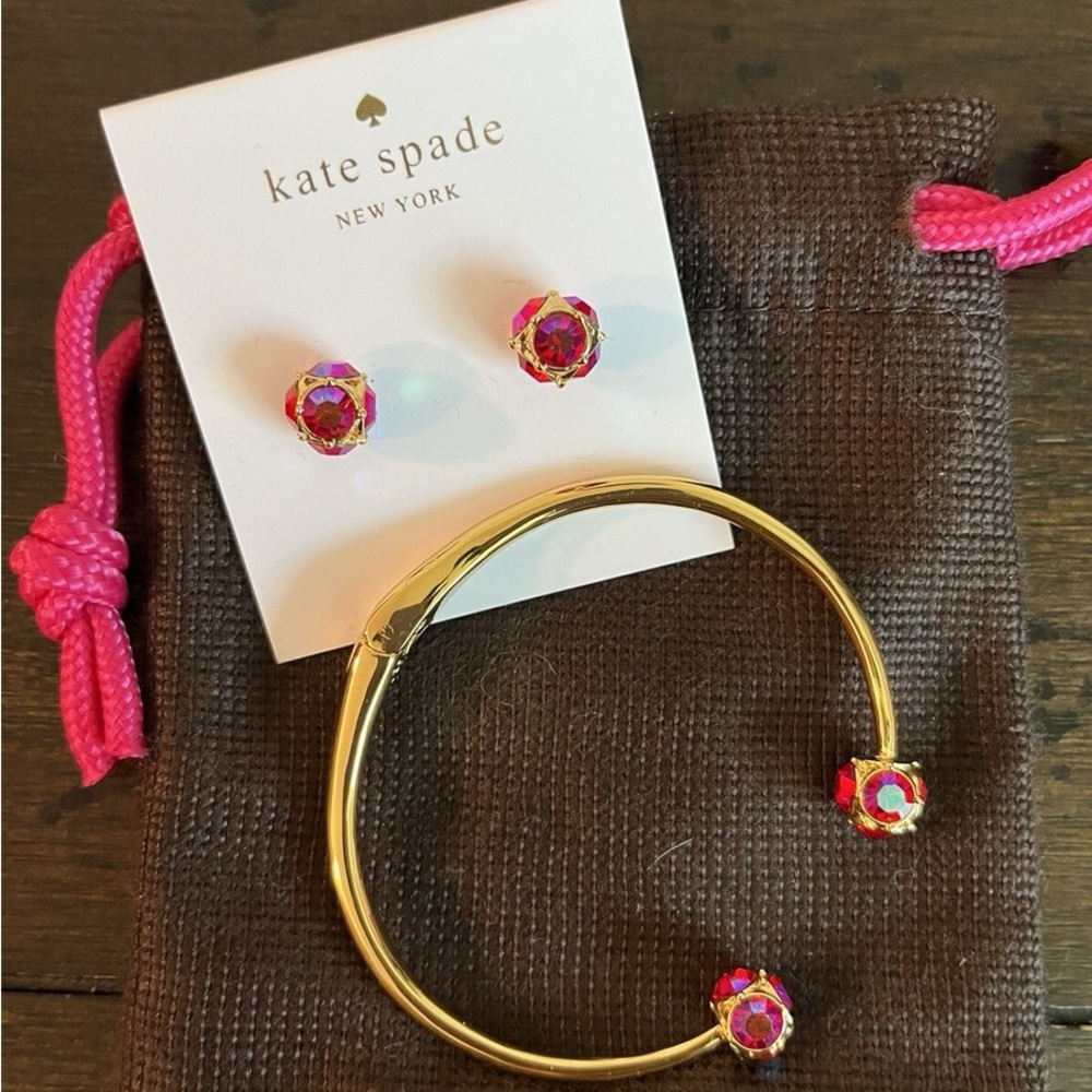Kate Spade Gold 2 Bracelets and Pink Earrings Set